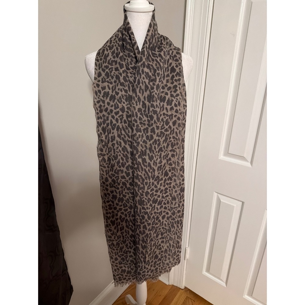 J.Crew Leopard Print 100% Wool Scarf Brown Black Animal Wrap 51927 FA 11